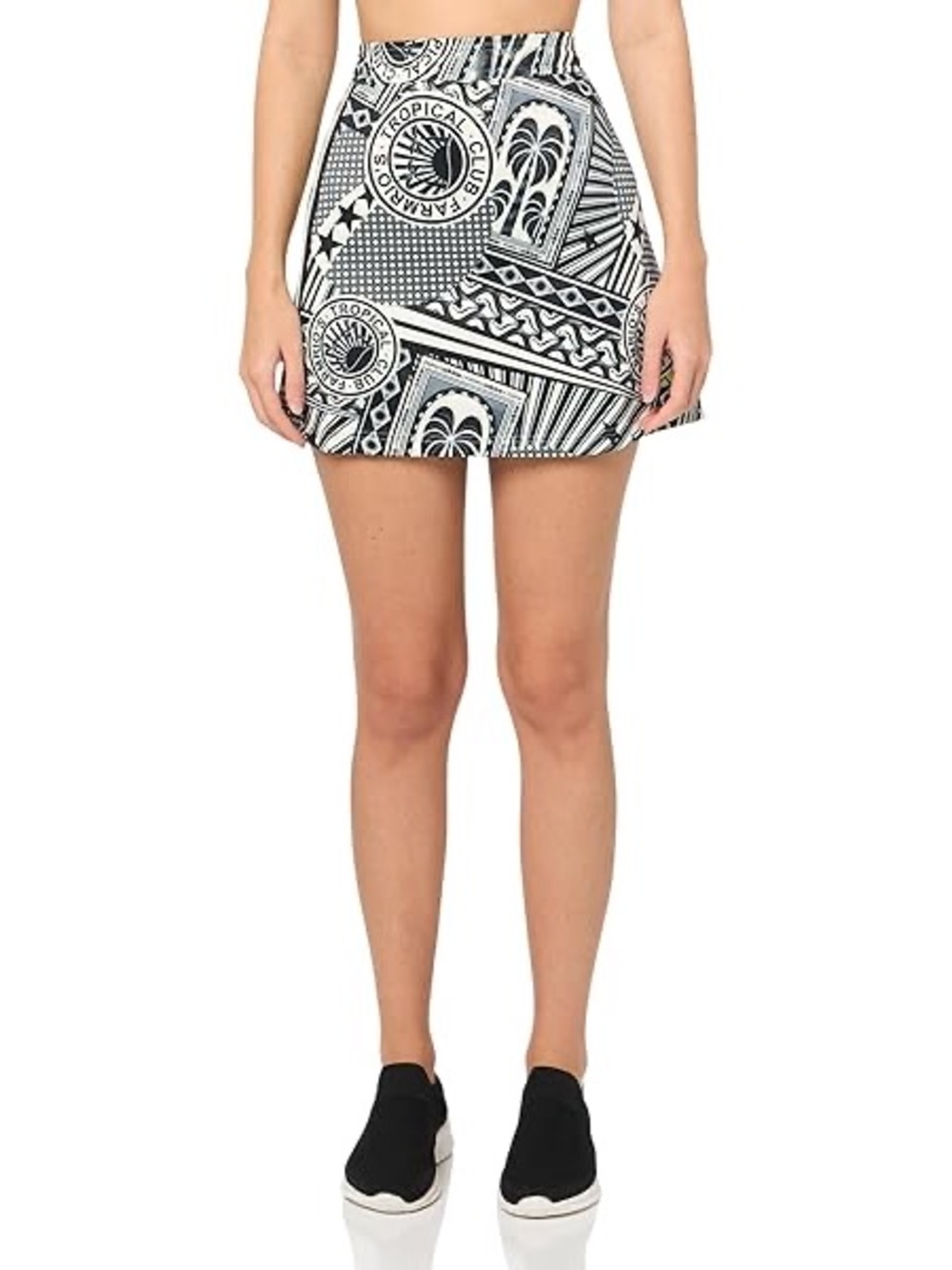 Black & White Graphic Print Mini Skirt